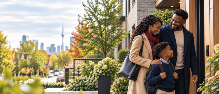 African Canadian family arriving at their Toronto home